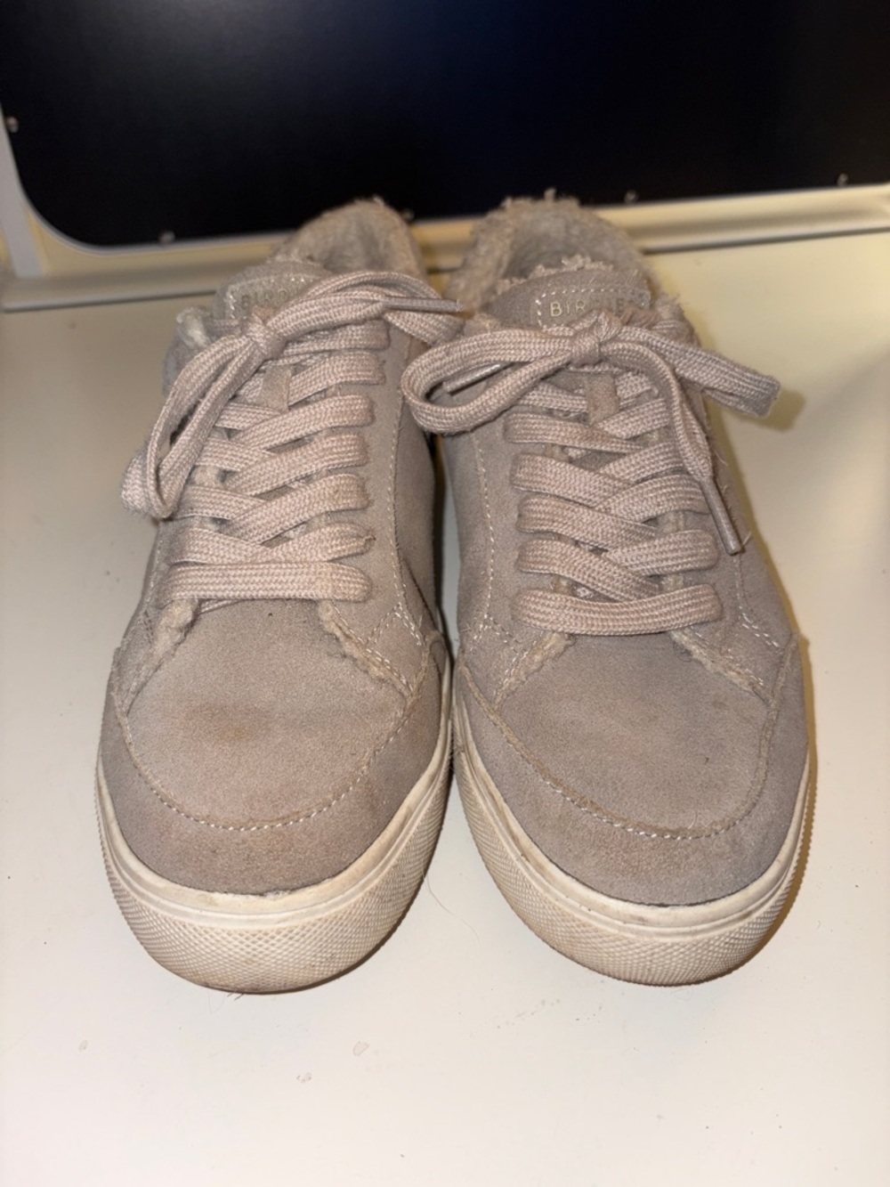 Birdies Suede Lace-Up Sneakers in Taupe